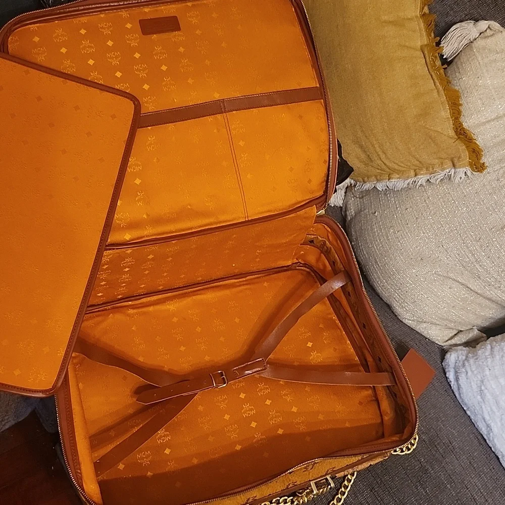 MCM Cognac Visetos Weekender Bag Vintage Made In Germany Unbranded Chains Added - Picture 15 of 17
